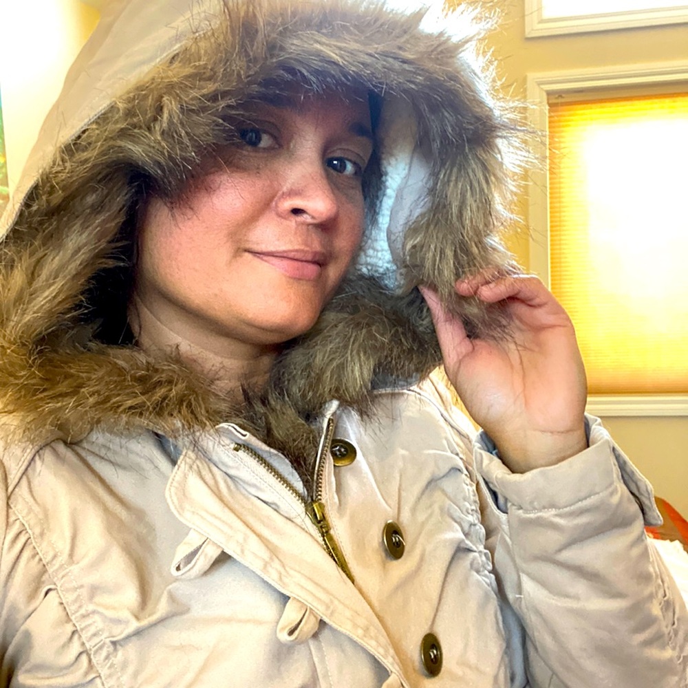 Beautiful fleece lined jacket with faux fur trim in size L